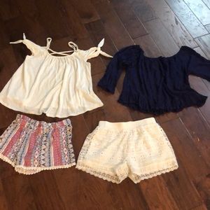 Two juniors outfits two tops and two shorts size small